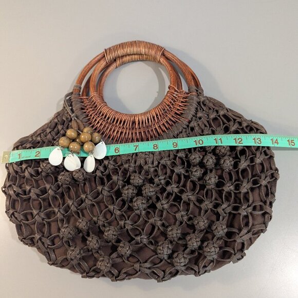 Coldwater Creek Brown Faux Leather Knotted Purse with Wicker Handles - Picture 1 of 8